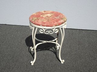 Vintage French Country Pink Floral Stool W White Base