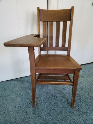 Antique/vintage Wooden School Desk & Attached Chair With Bottom Book Storage 1