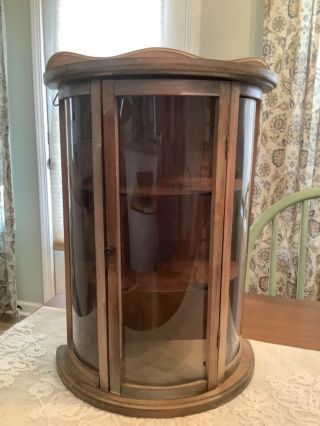 Vintage Antique Curved Glass Curio Cabinet Salesman’s Sample