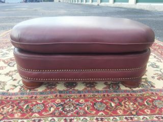Vintage Leather Cocktail Ottoman Footstool With Nail Heads 3