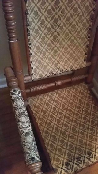 Antique Platform Spring Rocking Chair Wood Tapestry Upholstered 1880 ' s 3