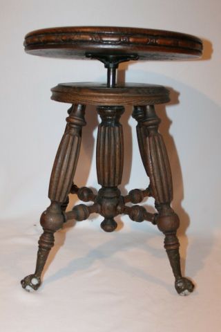 Antique Victorian Walnut H.  Holtzman & Sons Adjustable Piano Stool,