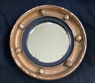 Antique Regency Giltwood Ebonised Bevelled Round Ball Mirror - Foxing