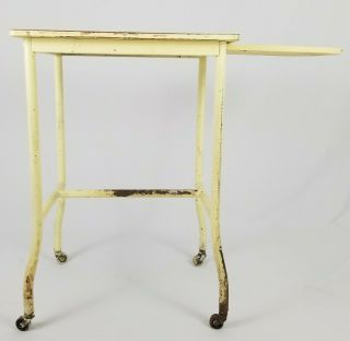 Antique Wood Top Metal Typewriter Stand Table With Pull Out Steampunk Shabby 2