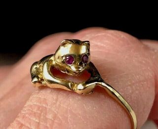 Vintage 14k Yellow Gold Bear Ring With Ruby Eyes Size 7