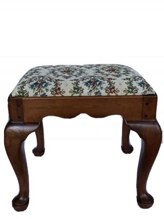 Vintage Floral Foot Stool Wood Queen Anne Leg Victorian Shabby Orig.  Old Finish