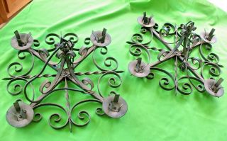 Old Vintage Mid Century Gothic Wrought Iron Chandelier 
