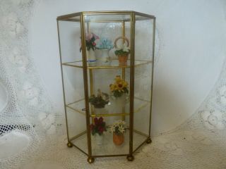 Vintage Glass Brass Miniature Display Cabinet Curios Box Taiwan Collectible Door