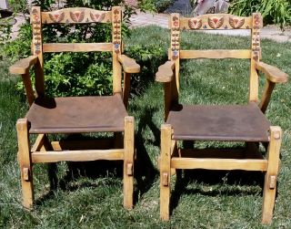 Vintage Hand Painted Chair With Leather Seat - Monterey California Style