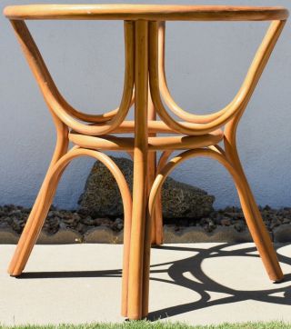 Vintage Mid Century Modern Bamboo Rattan Tiki Style Round Table w/Glass Top 3