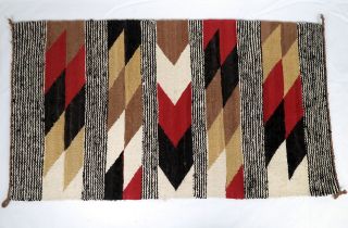 Vtg Navajo Saddle Blanket Native American Arrow & Diamond Design Red Brown 37x21