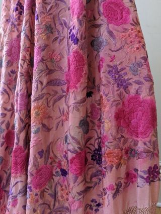 Vintage 1920s Pink Embroidered Shawl Antique Silk Piano Shawl Floral Embroidery 3