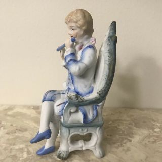 Vintage Porcelain Bisque Musician Man Flutist Figurine L&M Inc Lipper & Mann 6 