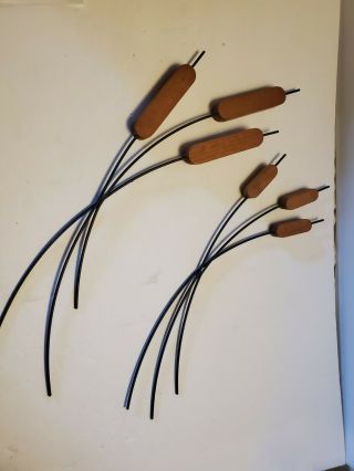 2 Cattails Wood & Metal Home Interior Wall Art Decor Cat Tails Vintage Mcm