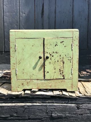 Vtg Green Art Deco 1930 ' s 40 ' s Scraped Back Pine Kitchen Cupboard Country House 2