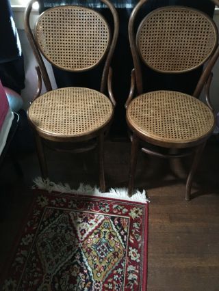 Vintage Bentwood Cafe Bistro Chair Wood Cane Seat Thonet Style Rare Set Of 2
