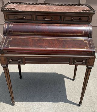 Antique French Louis Vi Roll Top Writing Mahogany Desk As - Is