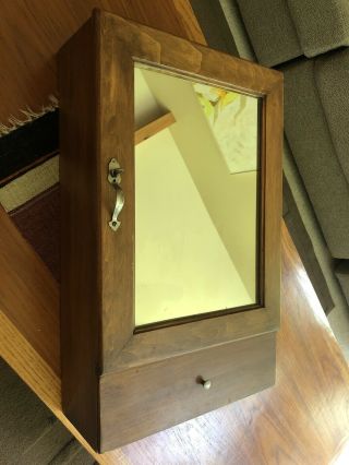 Vtg Wood Medicine Wall Hanging Bathroom Cabinet Apothecary Mirror Drawer Antique