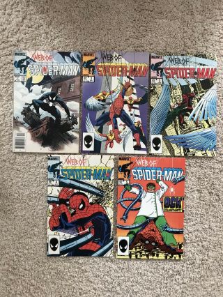 Web Of Spiderman 1 - 5 All Nm Uncertified Marvel 1985 From The Vulture To Doc Ock