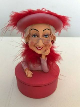Red Hat Society Resin Trinket Box Figural Lady With Glasses