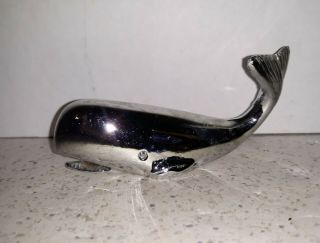 Vintage Shabby Silver Color Metal Sperm Whale Nautical Figurine Paperweight 4 "