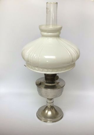 Large Vintage Aladdin Oil Lamp With Glass Chimney Milk Glass Shade