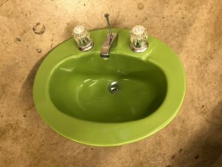 Vintage Bright Green Kohler Bathroom Drop In Lavatory Sink 1978 With Faucets