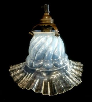 Vaseline Glass Shade With Gallery And Fitting Victorian Frilly Pendant Light