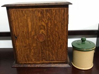 Antique Edwardian Inlaid Smokers Cabinet C/w Lovatts Tobacco Jar