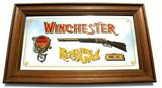 Vtg Winchester Repeating Arms 1873 Rifle Firearms Gun Advertising Bar Mirror