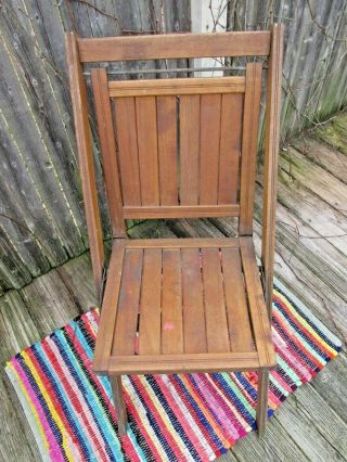 Vtg Simmons Co.  Patent Pending Wood Folding Slat Seat Chair Antique Made In Usa