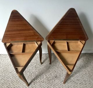 Vintage Italian Inlaid Wood Music Jewelry Box Little Sewing Side Table PAIR 2