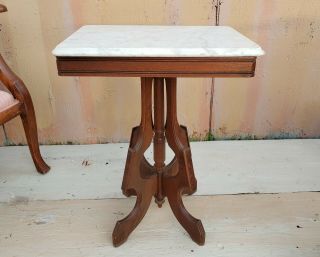 Eastlake Victorian Beveled Marble Top Parlor Table 2