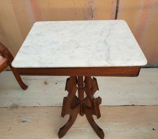 Eastlake Victorian Beveled Marble Top Parlor Table 3