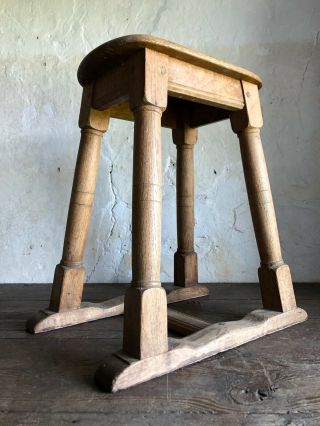 Antique French Peg Joint Oak Stool / Side Table.  Arts & Crafts - Early 20thc