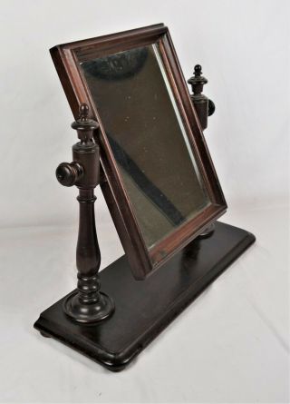 Antique Victorian 19th C Vanity Dressing Shaving Wooden Mirror Mahogany Veneer