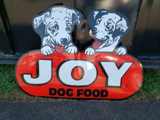 Vintage Large 46 " Joy Dog Food Metal Advertising Sign W/puppies