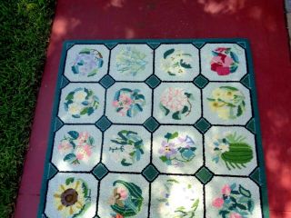 VINTAGE CLAIRE MURRAY HOOKED RUG,  37 X 63,  DATED 9 - 8 - 1993,  MOSTLY GREEN COL 3