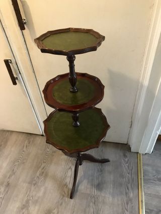 Vintage Tripod Side Table 3 Tier Table Wine Table With Inlaid Leather
