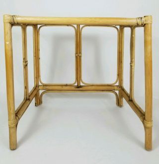 Vintage Rattan Bamboo Wicker Glass Top End Side Table Bohemian Mid - Century