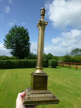British Made Large Heavy Vintage Brass Corinthian Column Lamp Stepped Base