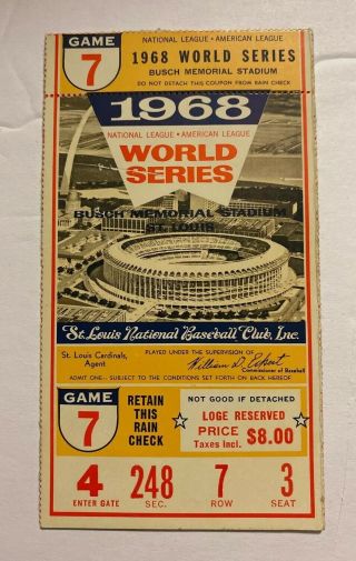 Vintage 1968 World Series Ticket Stub Gm 7 Detroit Tigers/st Louis Cardinals