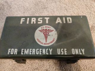 Vintage Wwii Us Army Medical Department Jeep First Aid Kit Metal Box