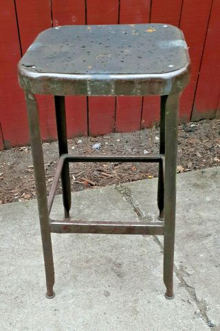Vintage Industrial Factory Steel Stool,  Fiber On Steel Seat H
