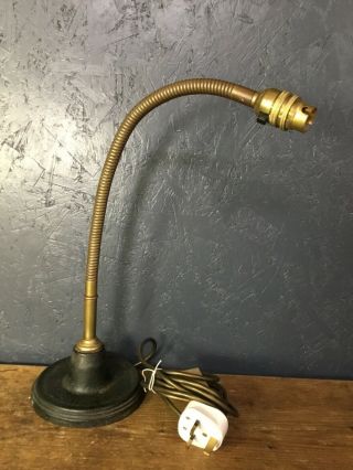Vintage Table Or Desk Lamp,  Cast Iron Base,  Flexible Brass Goose Neck