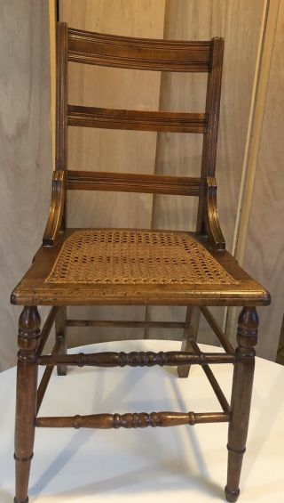 Antique Oak Wood Cane Seat Ladder Back Chair Farmhouse