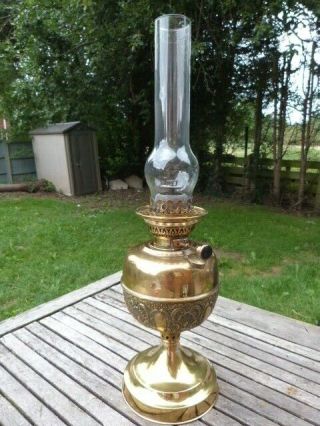 Lovely Antique Veritas Brass & Glass Oil Lamp.