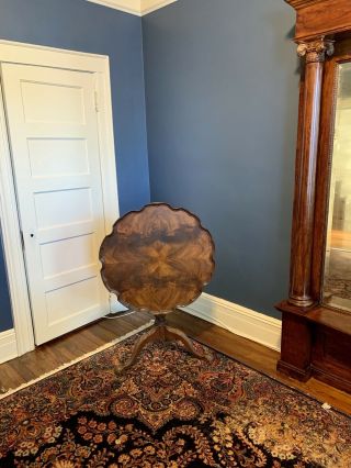 Antique Crotch Mahogany Chippendale Pie Crust Tilt Top Table Ball & Claw Legs 2