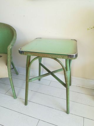 Rare Vintage Lloyd Loom Style Table Green Gold Lustre Glazed Top Table