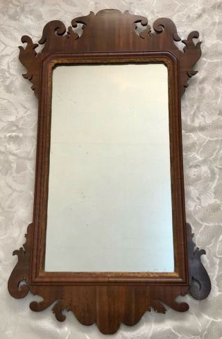 Georgian/chippendale Style Wall Mirror With Fret - Cut Mahogany Frame